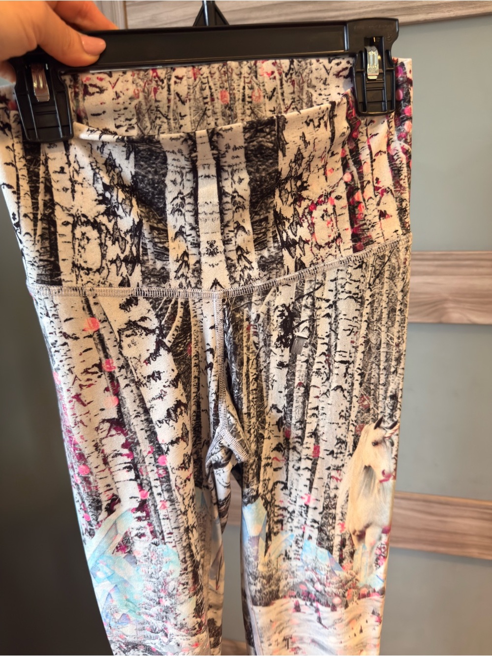 Niyama Sol Cream Forest Print High-Waist Leggings with Pink Accents